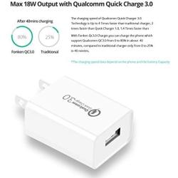 [3-Pack] Quick Charge 3.0, FONKEN 18W 3Amp USB Wall Charger QC 2.0/3.0 Adapter Fast Charger Plug Compatible with Samsung Galaxy S7 S6, Note 5/4, LG G5 V10, Nexus 6,HTC10 (White)