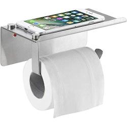 Bosszi Toilet Paper Holder with Phone Shelf Wall Mounted, SUS304 Stainless Steel Bathroom Accessories Tissues Roll Dispenser Storage Rack, Brushed