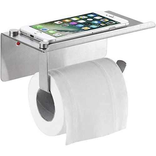 Bosszi Toilet Paper Holder with Phone Shelf Wall Mounted, SUS304 Stainless Steel Bathroom Accessories Tissues Roll Dispenser Storage Rack, Brushed