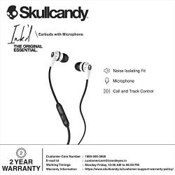 Skullcandy S2IKFY-074 Inkd 2.0 Earbud Headphones with Mic (White/Black) Open Box