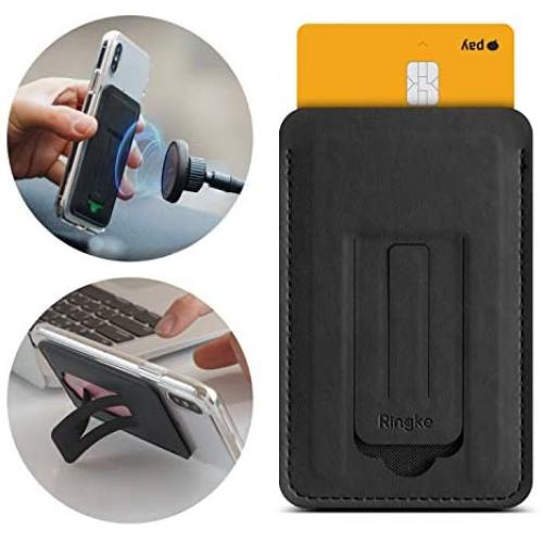 Ringke Multi Card Holder 3-in-1 Magnetic Phone Stand for Smartphone Adhesive PU Leather Slim Mini Wallet Credit Card Sleeve Attachment