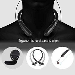 Bluetooth Headphones, Doltech Bluetooth 5.0 Neckband Headphones Noise Cancelling Headset with Carrying Bag Retractable Earbuds Stereo Earphones with Mic (Black)