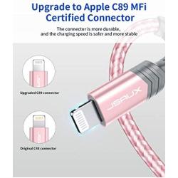 JSAUX iPhone Charger Cable 4ft, [Upgarded C89 Apple MFi Certified] Lightning Cable Nylon Braided USB Fast Charging Cord Compatible with iPhone 11 Xs Max X XR 8 7 6s 6 Plus SE 5 5s, iPad, iPod-Pink