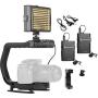 Movo MicRig-W2 Wireless Microphone + LED Light Filmmaker Bundle - Video Handle Camera Stabilizer with Dual Wireless Lavalier Microphone Compatible with DSLR Cameras, iPhone, Android Smartphones