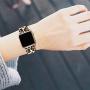 OMIU Square Bands Compatible for Apple Watch 42mm 44mm 38mm 40mm, Genuine Leather Replacement Band Compatible with Apple Watch Series 5/4/3/2/1 Edition (Leopard/Rose Gold, 42mm 44mm)