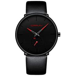Mens Watches Ultra-Thin Minimalist Waterproof-Fashion Wrist Watch for Men Unisex Dress with Leather Band