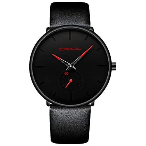Mens Watches Ultra-Thin Minimalist Waterproof-Fashion Wrist Watch for Men Unisex Dress with Leather Band