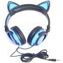 Headphone Cat Ear Headset,LED Light with USB Chargeable Foldable Earphones for Kids Teens Adults, Compatible for Ipad,Tablet,Computer,Mobile Phone LX-R107 (Black&Blue)