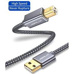 Printer Cable, JSAUX 6.6FT USB Printer Cord 2.0 Type A Male to B Male Cable Scanner Cord High Speed Compatible with HP, Canon, Dell, Epson, Lexmark, Xerox, Samsung and More (Grey)