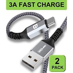 BrexLink USB C Fast Charging Cable(3A), USB C to USB A Charger (6.6ft/2 Pack), Nylon Braided Fast Charging Cord for Samsung Galaxy S10 S9 S8 Note 9, Pixel, LG V30 G6, Nintendo Switch(Grey)