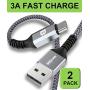 BrexLink USB C Fast Charging Cable(3A), USB C to USB A Charger (6.6ft/2 Pack), Nylon Braided Fast Charging Cord for Samsung Galaxy S10 S9 S8 Note 9, Pixel, LG V30 G6, Nintendo Switch(Grey)