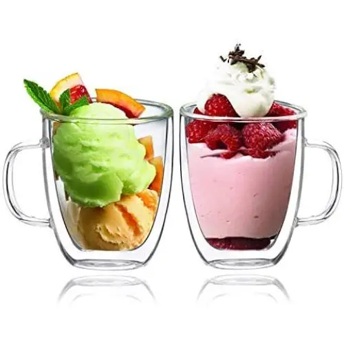 BOQO Glass Cups,Double Walled Insulated Drinking Glasses with Handle,Set Of 2 Mugs(400ml Water Glasses) BOQO Glass Cups,Double Walled Insulated Drinking Glasses with Handle,Set Of 2 Mugs(400ml Water Glasses)