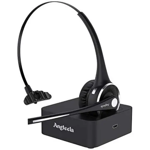 Trucker Bluetooth Headset, Angteela Wireless Headset with Microphone, Wireless Cell Phone Headset with Noise Canceling Mic Charging Base Mute Function for Home Office Call Center Skype Trucker Bluetooth Headset, Angteela Wireless Headset with Microphone, Wireless Cell Phone Headset with Noise Canceling Mic Charging Base Mute Function for Home Office Call Center Skype