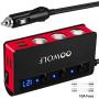 Cigarette Lighter Adapter, OOWOLF 3-Socket 180W 12V/24V DC Quick Charge 3.0 Power Car Splitter for GPS, Dash Cam, Sat Nav, Phone, iPad, Tablet (Black-Red)