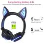 MeterMal Earphonel Cute Cat Ear Rechargeable Gaming Headset with LED Lights Colorful Over Ear Foldable Headphones with Mic for Cell Phone Pink