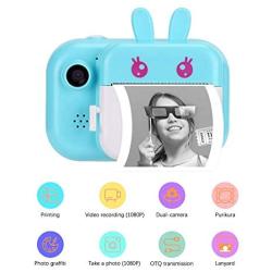 Mini Thermal Printer, 1080P Dual‑Lens 2.4‑Inch 16G Instant Print Camera for Kids, Toy Camera with Print Paper, Portable Digital Creative Print Camera for Boys and Girls(Blue)