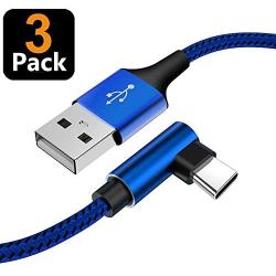 [3 Pack] Galaxy S10 Charger YWXTW USB Type C Cable 10FT [Case Friendly] 90 Degree Durable Nylon Braided Fast Charging Cord for Galaxy S10 S9 S8 Plus Note 9 Note 8, Pixel 3 XL (Blue 10FT)