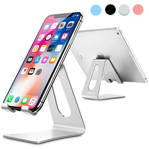 LORERAN Cell Phone Stand, Phone Dock, Phone Holder, Cradle for Smartphone and Tablet, Aluminum Stand Compatible with Samsung iPhone 11 Pro Xs Xs Max Xr X 8 7 6 6s Plus 5 5s 5c - (Silver)