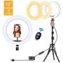 12" Selfie Ring Light with Tripod Stand & Phone Holder, Hatynud Dimmable LED Ring Light for Photography/Makeup/YouTube Video/Live Streaming, Compatible for iPhone and Android Phone(Upgraded)