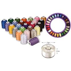 Simthread 27 Spools Trilobal Polyester Embroidery Machine Thread with 27 Assorted Colors Prewound bobbins Size A/SA156 for FSL on Brother Janome Pfaff Babylock Singer Husqvaran Bernina etc