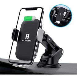 KAPPLUS Wireless Car Charger Mount,10W Qi Fast Charging Auto-Clamping Car Holder,Windshield Dash Air Vent Phone Stand for iPhone 11/11 Pro Max/Xs Max/Xs/X/XR/8+,Samsung S10/S10/S10+/S9/S9+/S8+