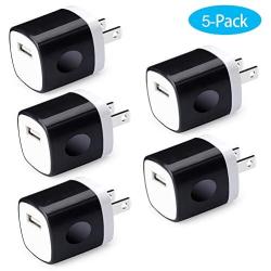 One Port USB Wall Charger, Charging Block, 5Pack Travel 1A USB Charger Cube Brick Charger Boxes Compatible iPhone Xs Max/X/8 Plus/7/6S Plus, Samsung Galaxy S10e S10 S9 S8 Plus/S7/Note 9/8, LG G8 G7