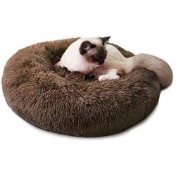 Luciphia Round Dog Cat Bed Donut Cuddler, Faux Fur Plush Pet Cushion for Large Medium Small Dogs, Self-Warming and Cozy for Improved Sleep