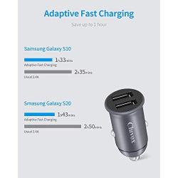 Cluvox Adaptive Fast Charging Car Charger, Dual QC3.0 Port Compatible for Samsung Galaxy S20/Plus/Ultra, S10+/S10e/S9/S8, Note10/9/8, A20/A50/A70/A10e, Mini All Metal Car Adapter with 3ft USB C Cord