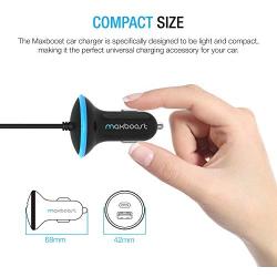 Maxboost USB Car Charger 33W with Quick Charge 2.0 Port + Build-in USB Type C Cable Compatible with iPhone XR XS Max X 8 7 6s 6, iPad, Galaxy S10 S10+ S10e 5G S9 / Plus, Note 9 and More (M-AL-TC-01)