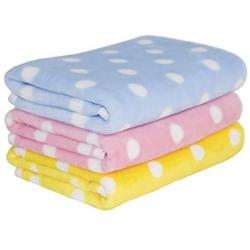 Lovely Baby Fleece Dog Blanket & Soft Puppy Cat Blanket for Car,Couch,Bed & Pink, Blue and Yellow 3 Pack 3 Colors