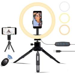 Qwoo 10 Selfie Ring Light with Tripod Stand, LED Beauty Ring Light with Phone Holder for Streaming & YouTube Video Makeup Compatible with iPhone/Android, 3 Light Modes & 10 Brightness Levels