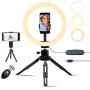 Qwoo 10 Selfie Ring Light with Tripod Stand, LED Beauty Ring Light with Phone Holder for Streaming & YouTube Video Makeup Compatible with iPhone/Android, 3 Light Modes & 10 Brightness Levels
