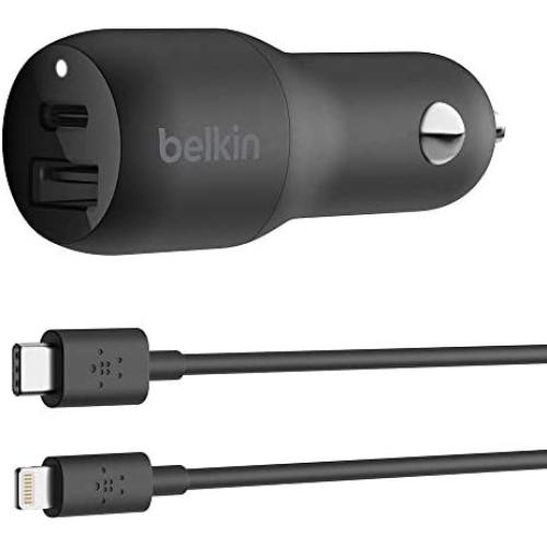 Belkin USB-C Car Charger 30W W/ 4Ft USB-C to Lightning Cable (iPhone Fast Charger for iPhone 11, Pro, Max, XS, Max, XR, X, 8, Plus, iPhone SE 2020) iPhone Car Charger, iPhone Charger