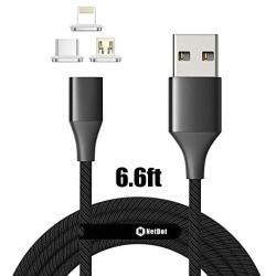 NetDot Gen10 3 in 1 Nylon Braided Magnetic Fast Charging Cable with Side LED Compatible with Micro USB & USB-C Smartphones and i-Product(6.6ft/1 Pack Black)