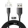 NetDot Gen10 3 in 1 Nylon Braided Magnetic Fast Charging Cable with Side LED Compatible with Micro USB & USB-C Smartphones and i-Product(6.6ft/1 Pack Black)