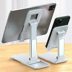 Cell Phone Stand for Desk, MAKAVO Telescoping Foldable Height Angle Adjustable Cellphone Stand Holder for iPad Samsung Tablets e-Readers iPhone 11 Pro Max 4-12.9inch (Black)