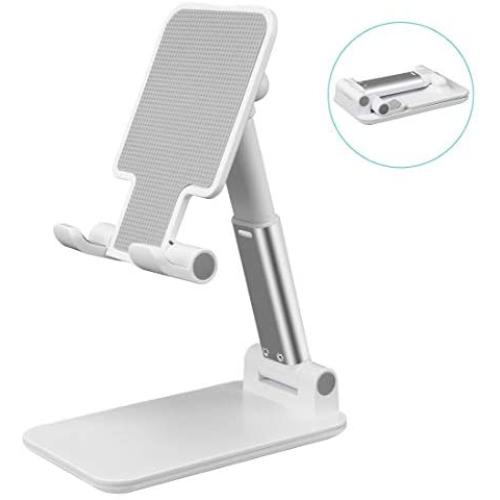 Cell Phone Stand for Desk, Fully Foldable Adjustable Desktop Phone Holder Compatible with iPhone 11 Pro XS Max XR 8 7 6S Plus, Samsung S20+ Note10, Tablets, Charging Accessories