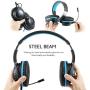 Pacrate Gaming Headset for PS4 PC Xbox One Headset with Microphone Noice Cancelling Stereo Surround Sound Headphone with LED Light Intense Bass for PC Laptop Mac (Black Blue)