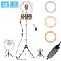 14.3" LED Selfie Ring Light with Tripod Stand&Phone Holder&Makeup Mirror for Live Streaming&YouTube Video, Dimmable Makeup Ring Light for Photography, Shooting with 10 Brightness Level & 3 Light Modes