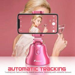 【Upgrade】 Foxnovo Selfie Stick 360°Rotation Auto Face Object Tracking Smart Shooting Camera Phone Mount, Vlog Shooting Smartphone Mount Holder with All iPhone and Android Phone (Pink)