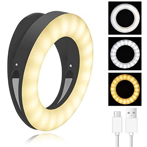 Selfie Ring Light,40 LEDs USB Rechargeable Portable Clip-on Selfie Fill Light,3 Light Modes LED Circle Light for Smart Phone Photography, Camera Video, Girl Makes up (Black)