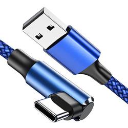 geekboy Type C Cable 90 Degrees Right Angle [2-Pack 10ft] Nylon Braided USB A to USB C Fast Charger Cord for Samsung S20 S10 S10e S9 S8 Plus,Note 10 9 8, LG V30 V20(Blue)