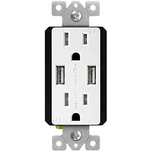 TOPGREENER 4.8A High Speed USB Wall Outlet, 15A Tamper-Resistant Receptacles, Compatible with iPhone XS/MAX/XR/X/8/7, Samsung Galaxy S9/S8/S7, LG, HTC Other Smartphones, UL Listed, TU21548A