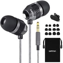 Betron B25 Earphones, Noise Isolating in-Ear Wired Headphones with Powerful Bass and Pure Sound, Tangle-Free, Compatible with iPhone, iPad, iPod, Samsung Smartphones and Tablets, Black