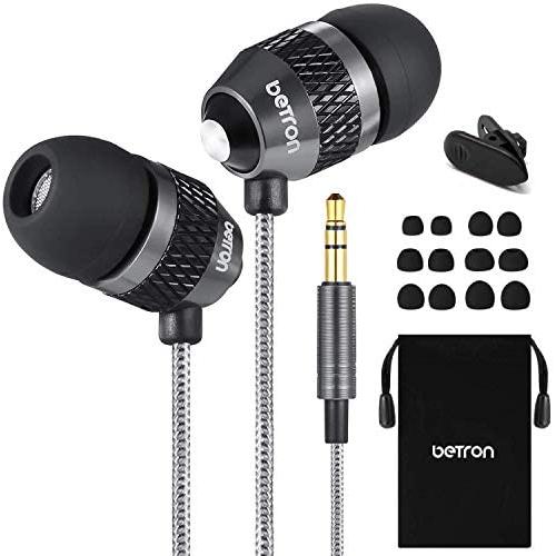 Betron B25 Earphones, Noise Isolating in-Ear Wired Headphones with Powerful Bass and Pure Sound, Tangle-Free, Compatible with iPhone, iPad, iPod, Samsung Smartphones and Tablets, Black
