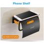 Matte Black Toilet Paper Holder Wall Mounted with Phone Shelf, Universal Modern Toilet Tissue Holder fit Mega Roll Toilet Paper, Cat Proof Toilet Paper Holder Bathroom Metal Aluminum Covered TP Holder