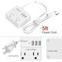 TESSAN Portable 2 Outlet Small Travel Power Strip with 3 USB Ports -Desktop Charging Station 5 Foot Extension Cord- Non Surge Protection Cruise Ship Approved -White
