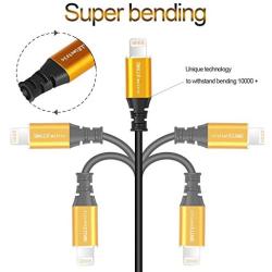 3Pack iPhone Charger Cable 6FT, Lightning Cables Long 6 Foot Sync Fast Charging USB Cord for iPhone 11 Pro Max X XS XR / 8/8 Plus / 7/7 Plus / 6/6 Plus / 5S / iPad iPod,Gold