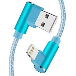 iPhone Charger Cable 10 FT 90 Degree iPhone Lightning Cable 3 Pack Right Angled Brided iPhone Charging & Syncing Cord for iPad/iPhone XS/Max/XR/X/8/7/6/iPod(Light Blue,10ft)