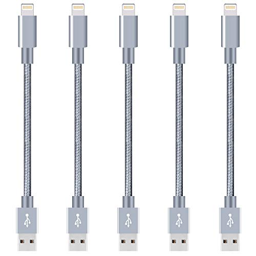 Phone Charger,5 Pack (1FT/20cm) Nylon Braided Charging Cord Charger Compatible with PhoneX/8/8Plus 7/7 Plus/6s/6s Plus/6/6 Plus/5s/55se,Pad,Pod Grey